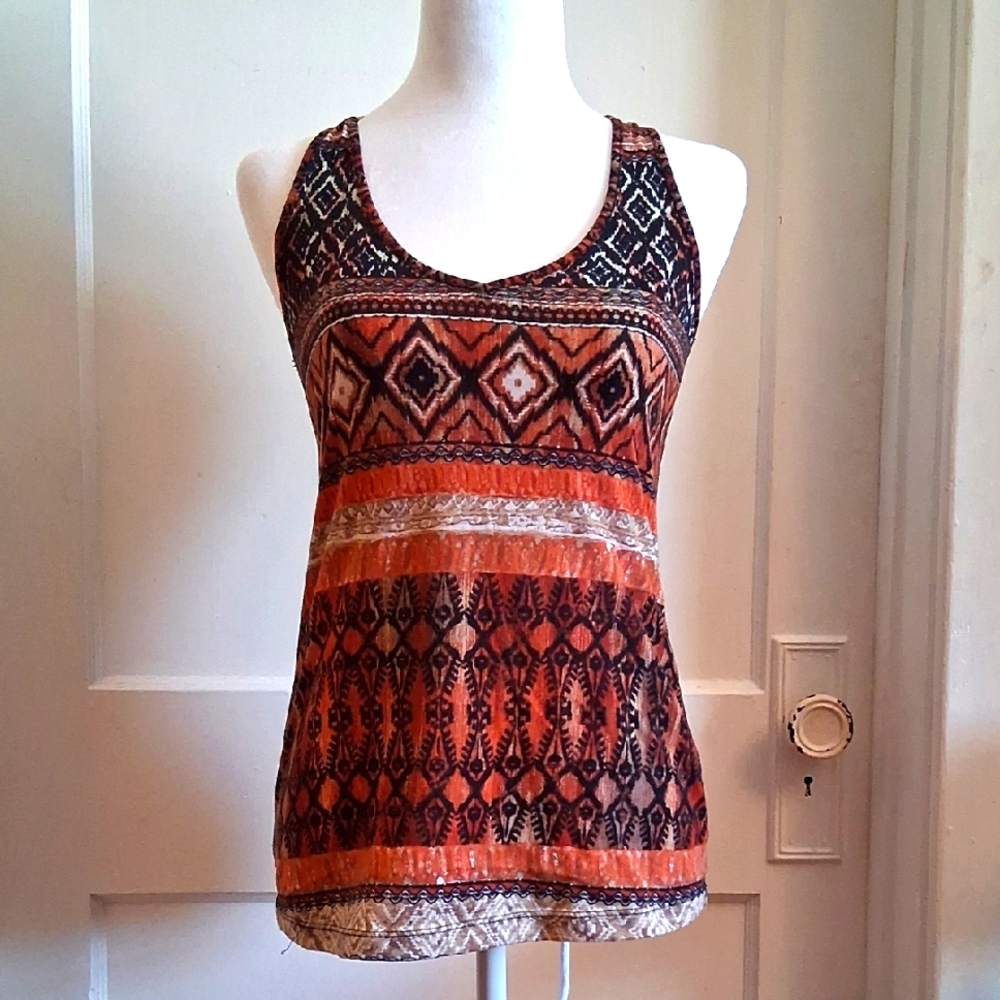 Maurices Orange and Black Fitted Sleeveless Tank Top